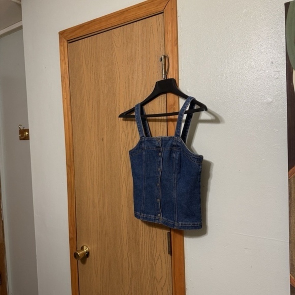 J. Galt Small Solid Blue Sleeveless Snap-Button Denim Crop Top - EUC